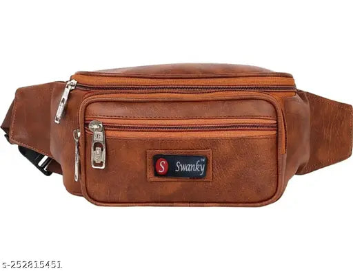 Swanky Leather Waist Pack Travel bag for Money|Belt| Cards| Mobile|Documents|Kit Books And Bills Dairy Pouch Cross Side Bags for men Women. With Belt Stylish Waist Small Luggage Accessories bags With Trust Unisex PU Waist Pack bag with Belt for travel