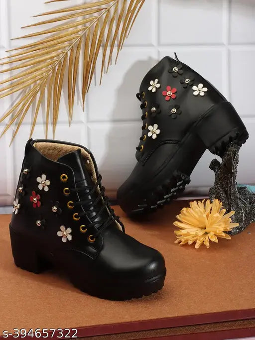 Canvas Modern Casual Latest Chunky Party Stylish Trendy Design Comfortable shoe Boot For Women High Heel Ankle Length Women Fashion Casual Shoe Partywear Outdoor Boot For Women Comfortable Extra Soft Lightweight Boot For Women/Ladies/Girls