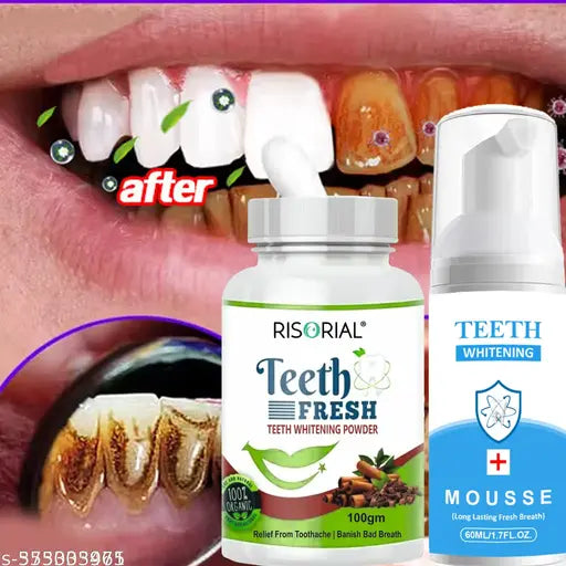 Activated charcoal Tooth Powder For Teeth Whitening 100gm + Teeth Whitening Foam Toothpaste Makes Reveal Perfect & White Teeth, Natural Whitening Foam Toothpaste Mousse with Deeply Clean Remove Stains-60m