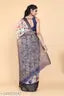 Zareena Navy Blue Colour Floral Print Cotton Saree with Contrast Border | Lightweight and Semi-Transparent Tussar-Look Saree for Daily Wear Under ₹300