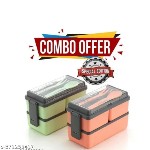 Plastic Combo 3 Compartment Lunch Box Tiffin for School and Office 3 Containers Lunch Box (pack of 2)