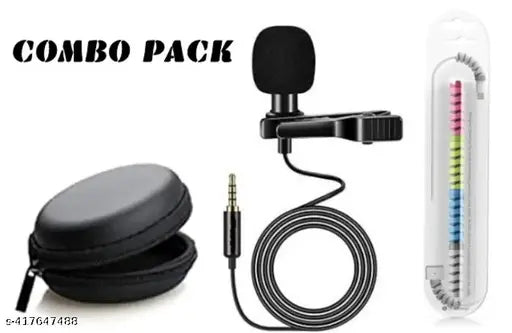 Wired Collar Mic Combo with Case Cover and Cable Protector, Collar Mic for Recorder for Singer (Black)