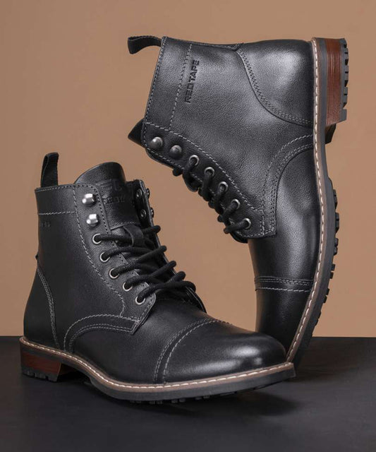 RED TAPE Genuine Leather Ankle Length Boots for Men | Soft Cushioned Insole Boots For Men (Black , 7)