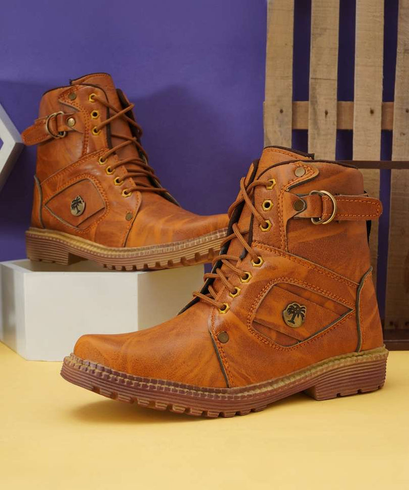 SHOELINE Classic Stylish Comfortable Outdoor HIGH-TOP Ankle Length Boots For Men (Tan , 7)