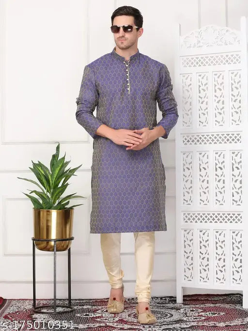 Sydney Heights Men Jacquard Kurta and Churidar Pjyami Set