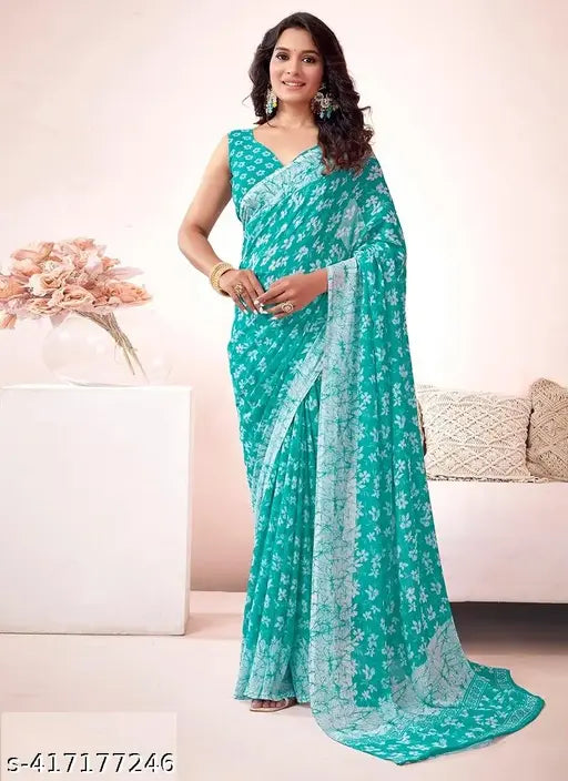 New Arrival Latest Georgette Printed Saree With Running Unstitched Blouse Piece Fancy Women's Designer Georgette Printed Saree New Arrival Latest Saree Trending Saree Bollywood Saree Georgette Ki Sadi