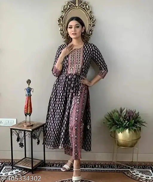 Red Black Kurta pant set