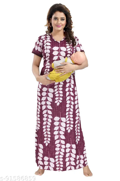 womens polyester fabric feeding / maternity nighty / nightie with invisible zip