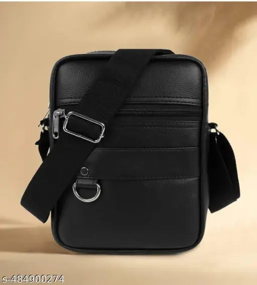 ZOVIRA Faux Leather Unisex Sling Cross Body Travel Office Messenger Bag Black Pack 1