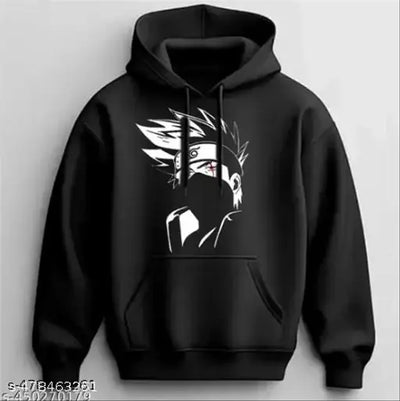 Trendy Black Hoodie for Men with Anime Print | Stylish Winter Wear Sweatshirt