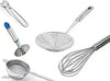 raheja global The Best Kitchen Essentials Tools Set of 5, Potato Masher,Egg Beater,Tea Strainer,Puri Strainer and Tong/pakkad in Stainless Steel Body