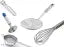 raheja global The Best Kitchen Essentials Tools Set of 5, Potato Masher,Egg Beater,Tea Strainer,Puri Strainer and Tong/pakkad in Stainless Steel Body