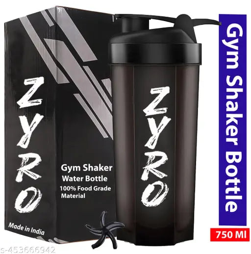Zyro Gym Shakers For Protein Shake Gym Sipper Shaker Bottle For/BCAA/Leak-proof, BPA-Free Blender mixer Ball/Gym Bottle for Protein & Water bottle,Black, 750 ml Shaker