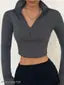 Thumb Hole Half Zip Crop Top