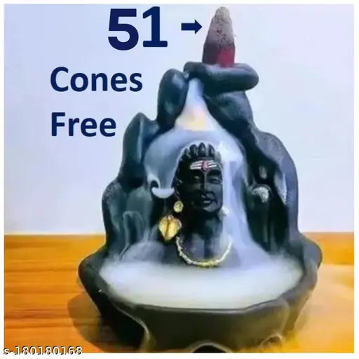 Handcrafted Lord Adiyogi, Mahadev, Shiv Adi Shankara | Backflow Cone Incense Holder | Shiv Decorative Showpiece with 51 Smoke Backflow Incense Cone | Adiyogi Smoke Fountain