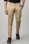Men beige slim fit cotton trouser