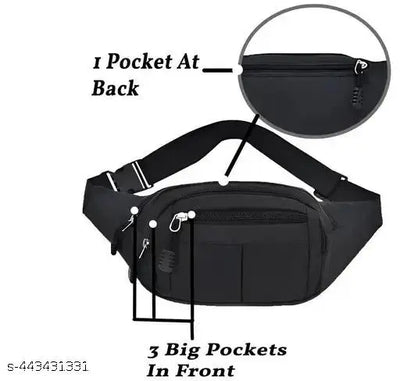 Men's Black Polyester Waist Bag || Men's Casual Waist Bag || Stylo Men's Waist Bags || Unisex Waist Bags || Kamar Bags || Stylo Kamar Bag