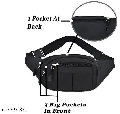 Men's Black Polyester Waist Bag || Men's Casual Waist Bag || Stylo Men's Waist Bags || Unisex Waist Bags || Kamar Bags || Stylo Kamar Bag
