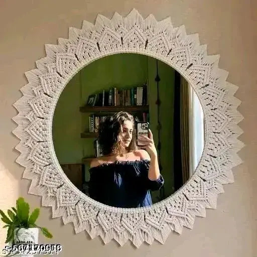Handmade Macrame Mirror Color Off-White mirror kaifdiameter 10 inch tota...