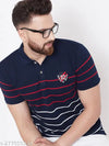 Austin Wood Men's Half Sleeves Polo Neck Striper T-shirt