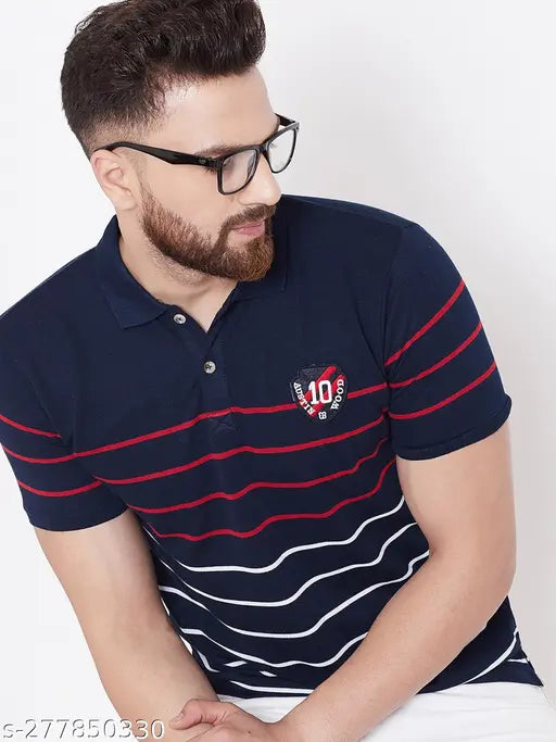 Austin Wood Men's Half Sleeves Polo Neck Striper T-shirt