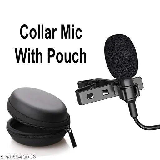 Mini lavalier Lapel Tie Clip-on Jack Condenser Collar Microphone, Portable Collar Clip Mic with Mini Zip Round Storage Bag Pouch Case.