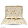 Ariya Textile Rectangle Melamine Serving Tray White and Gold (603- Medium, Small | Pack of 2) Easy-to-Clean, Reusable Platter for Dishes, Drinks, Home, Office, Hotel, Motel, Bar, Restaurant, Parties, Catering Events