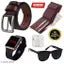 Mens Trendy premium combo - Genuine leather belt , brown wallet , wired earphones , black uv sunglasses and premium digital watch