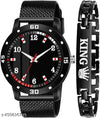 Analog Black Dial Black Strap Watch and Bracelet Combo for Boys And Men, HT-KNG (Pack of 2)