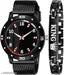 Analog Black Dial Black Strap Watch and Bracelet Combo for Boys And Men, HT-KNG (Pack of 2)