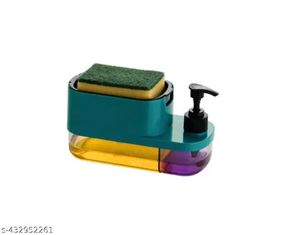 2 in 1 Soap Pump Plastic Dispenser for Dishwasher Liquid with Free Sponge (PACK OF 1) GREEN COLOR