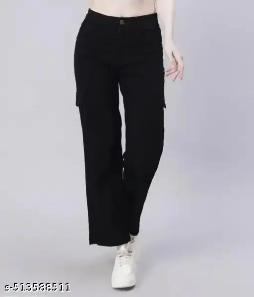 Six pocket designer straight women black jeans