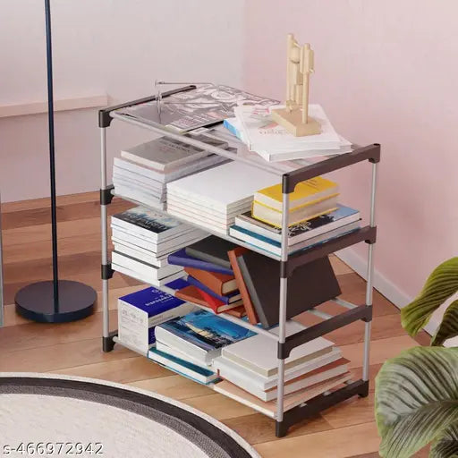 CHALIA 4 Layer Metal Bookshelf | Book Case/Stationery Storage Organizer | Rack for Home, Study Room, Library, Office (Silver/63x58x28cm)