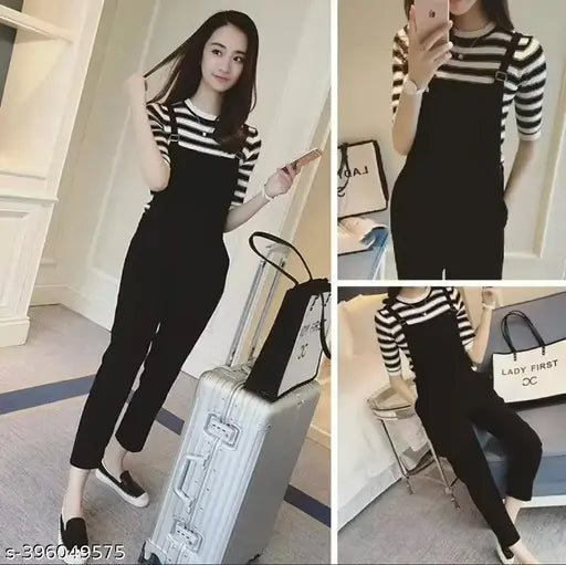 Women Black & White Jumpsuit With Tee