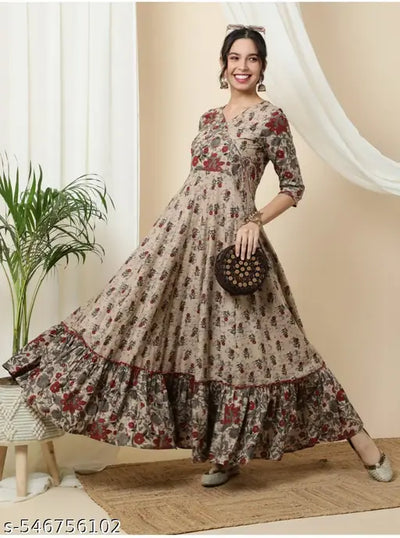Mannat Fashion Printed Rayon Anarkali Gown