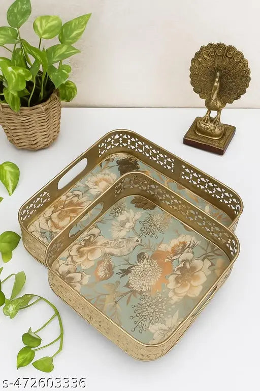 Handcrafted metal Trays ||set of 2 || Serving trays, dining trays || exclusive collection