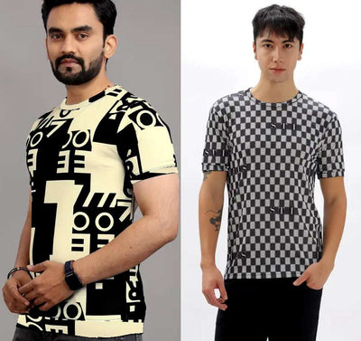 Assorted Printed Men's Multicolor T-Shirt (Pack of 2)