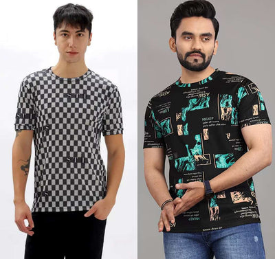 Stylish Printed Men's Multicolor T-Shirt (2-Pack)