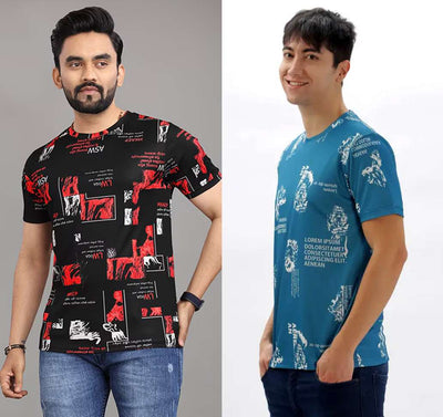 Abstract Printed Men's Multicolor T-Shirt (Pack of 2)