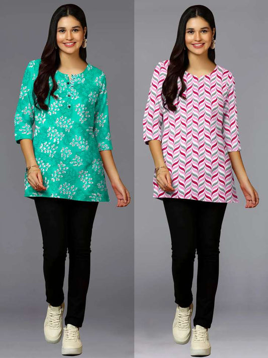 Leafy Green & Pink Printed Women's Kurta