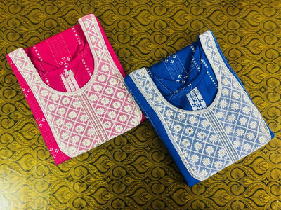 FFClothings Embroidered Straight Kurta (Multicolor)