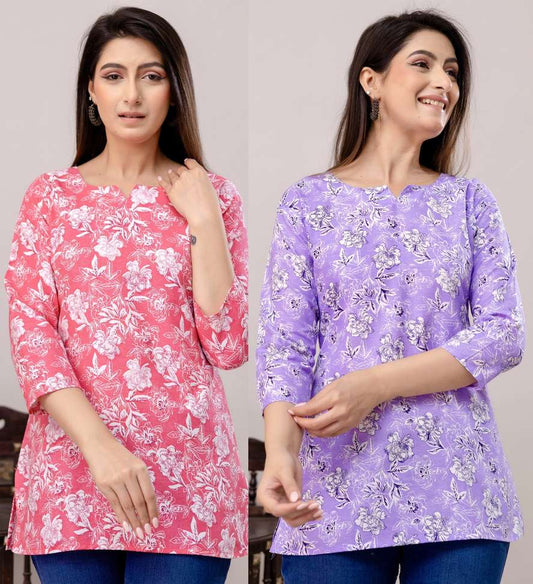 Elegant Women's Pink & Purple Floral Kurta