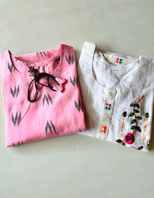 Delicate White & Pink Embroidered Women's Kurta