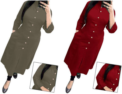 Modern Grey & Maroon Solid Women's Kurta