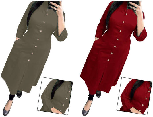Modern Grey & Maroon Solid Women's Kurta
