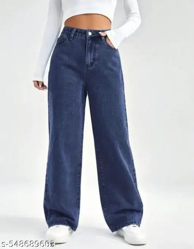 Dark Blue Straight Fit Wide Legg Jeans