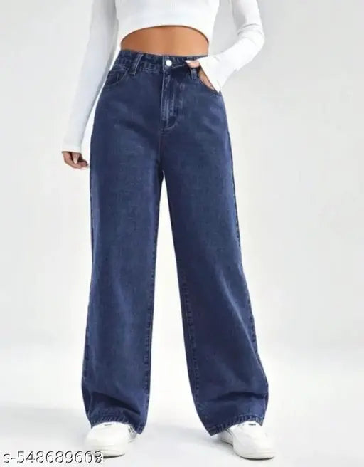 Dark Blue Straight Fit Wide Legg Jeans