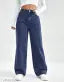 Dark Blue Straight Fit Wide Legg Jeans