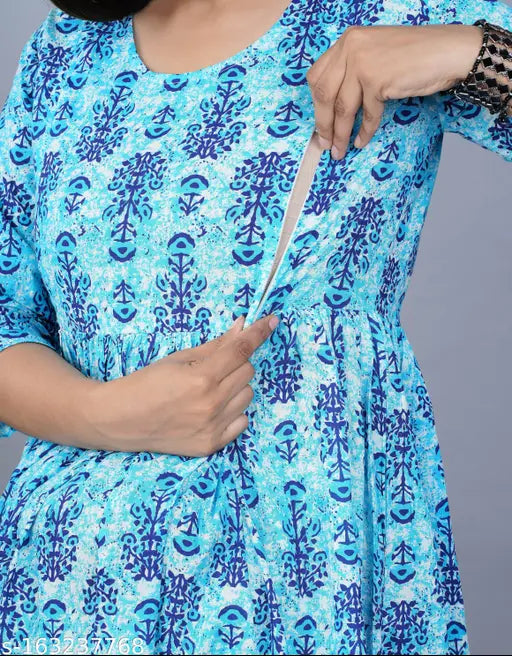 Women Cottan Maternity Gown {Blue}