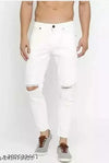 WHITE KNEE CUT JEANS @2454